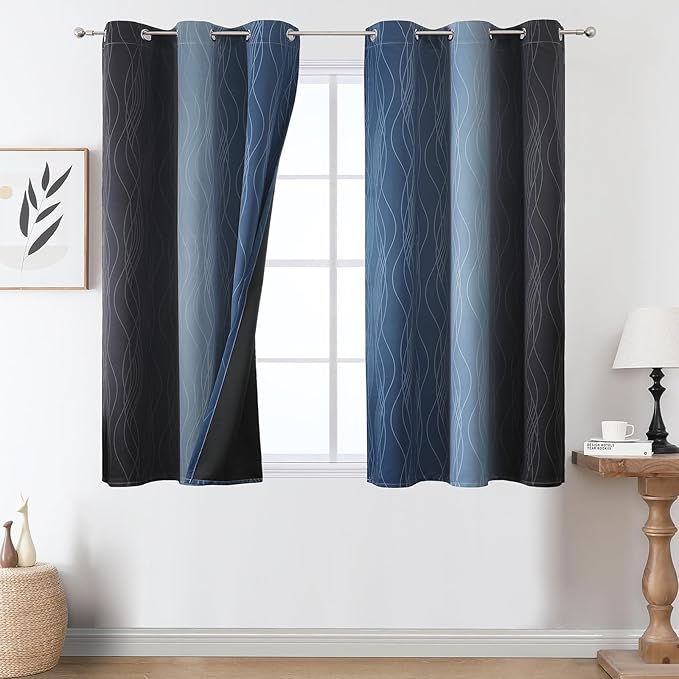 Estelar Textiler Black and Navy Blue Ombre Blackout Curtains 45 Inches Long by ESTELARTEXTILER