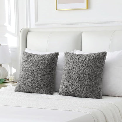 FUTEI Dark Grey Throw Pillow Covers 20x20 Inch Set of 2, Furry Faux Fur Teddy - Image 6