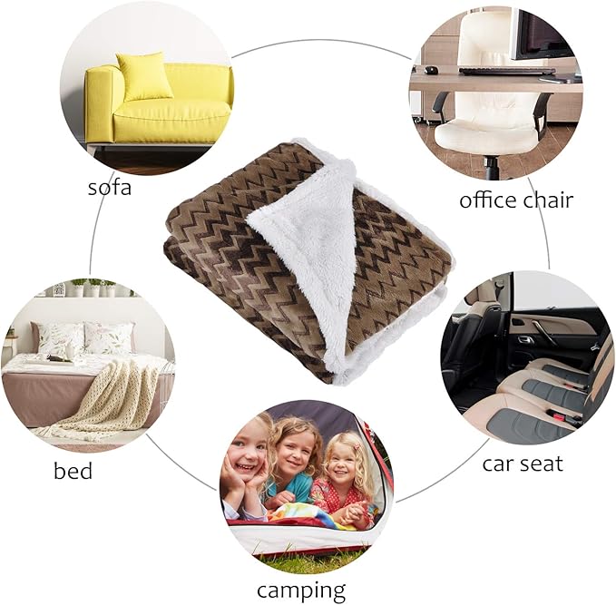 Catalonia Silky Soft Sherpa Throw Blanket, Flannel Chevron Micro Plush Fleece - Image 5