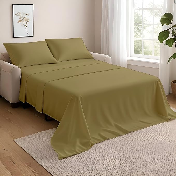 NON Sticky cotton Full Size Sleeper Sofa Sheets, 4 Piece Egyptian Cotton Bed by Non-StickyCotton