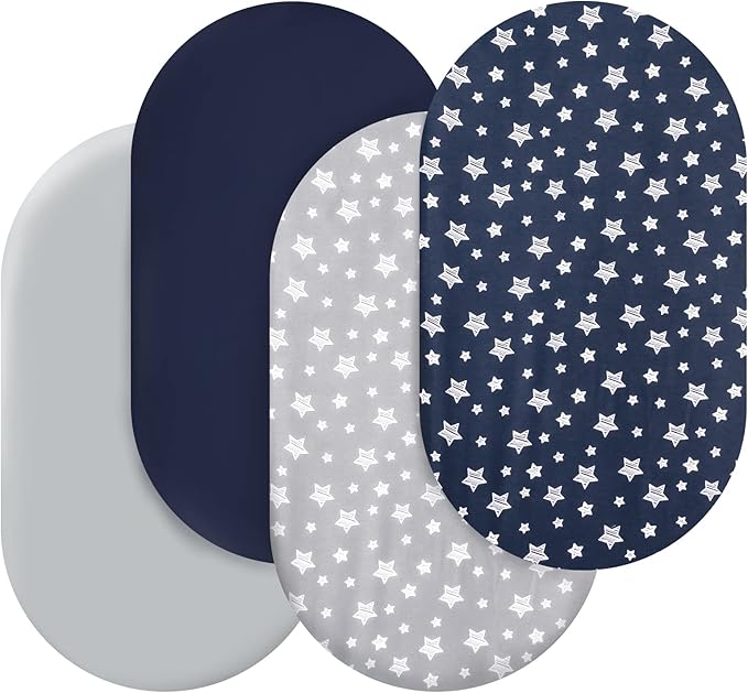 Bassinet Sheets Set 4 Pack for Baby Boy, Universal Fit for Oval, Hourglass and by Moonsea