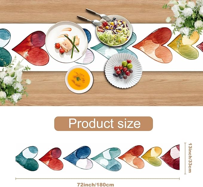 Watercolor Heart Table Runner – 13x72 Inch Modern Table Decor - Image 2