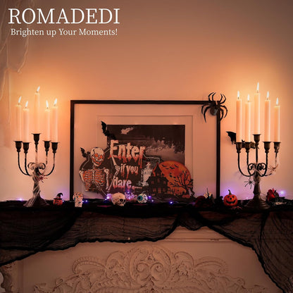 Romadedi Halloween Candelabra, Black 5-Arm Candle Holder 11.8", Set of 6