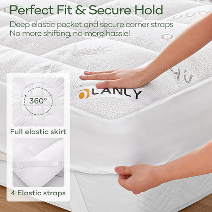 OLANLY Queen Mattress Topper – Viscose Made from Bamboo, Cooling Soft Queen - Image 4