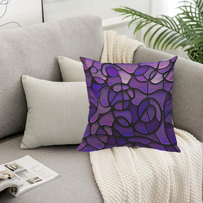 TKS MITLAN Glass Mosaic Pillow Covers 18 x 18 Inch Purple Abstract Stained - Image 5