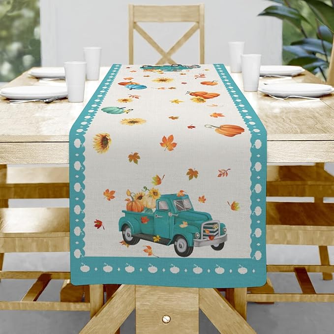 Thanksgiving Table Runner, Pumpkin Linen Farmhouse Table Runners, Kitchen by Hliyty