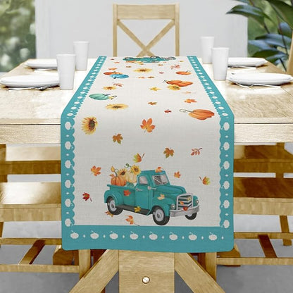 Thanksgiving Table Runner, Pumpkin Linen Farmhouse Table Runners, Kitchen by Hliyty