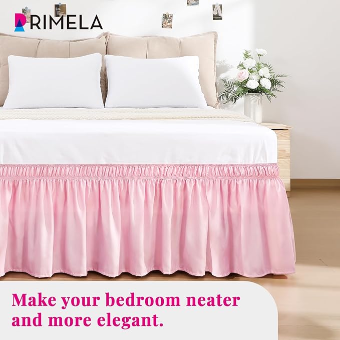 RIMELA Dusty Pink Bed Skirt Queen Size 15 Inch Drop, Wrap Around Elastic - Image 9