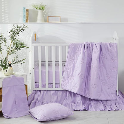 Brandream Crib Bed Skirt for Baby Girls Boys Purple Boho Bohemian Solid Cotton - Image 5