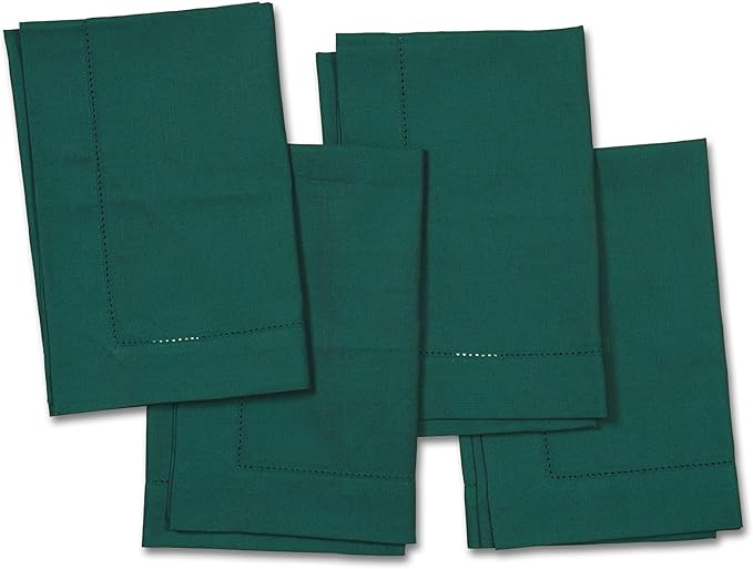 Home Ekaa Green Cotton Linen Napkins Set of 4 – Washable Hemstitch Cloth by HomeEkaa