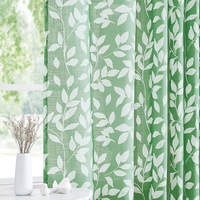Treatmentex White Green Curtains - Image 3