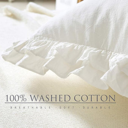 2 Pack Off White Ruffled Euro Shams Pillow Covers, 100% Cotton Vintage French - Image 4