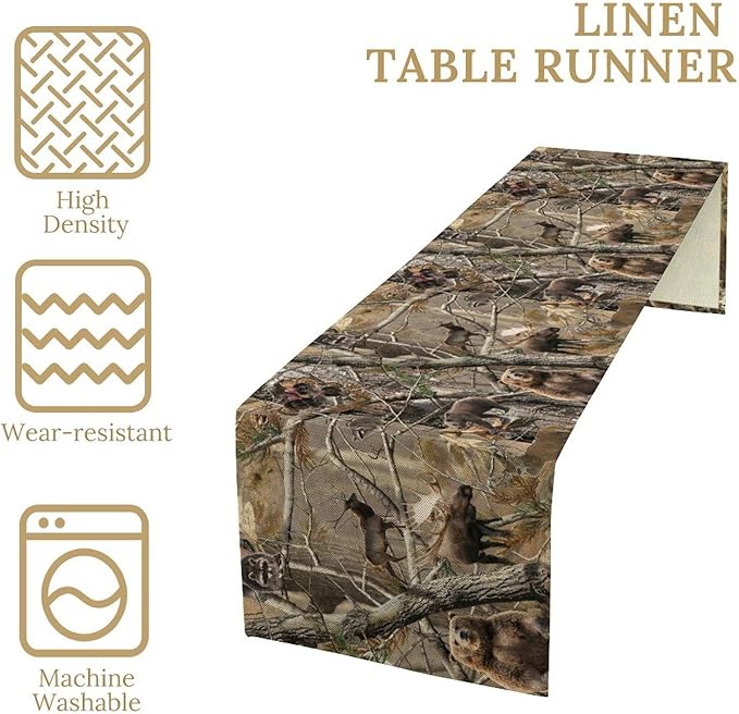Forest Camouflage Table Runner, Camo Rustic Wildlife Animal Hunting Deer Elk - Image 6