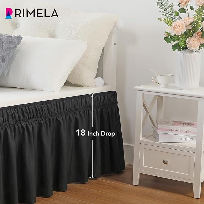 RIMELA Black Bed Skirt Full Size 18 Inch Drop, Elastic Bed Skirting - Image 4