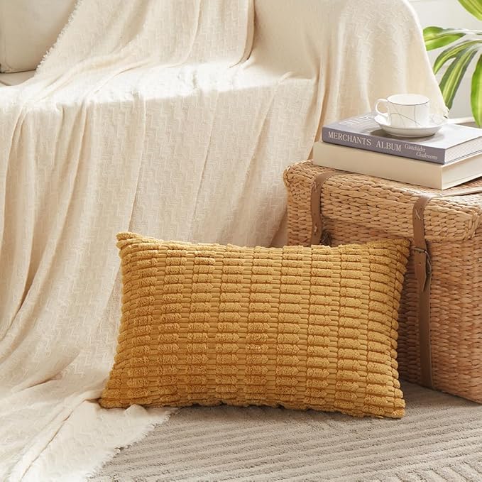 Fancy Homi 4 Packs Mustard Yellow Decorative Throw Pillow Covers 12x24 Inch - Image 2