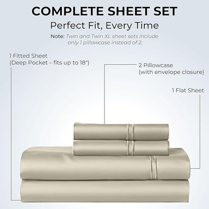 100% Natural Cotton Sheets Queen Size Bed Set | 500 TC Single-Ply Sateen Weave - Image 3