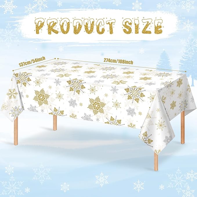 Jectivs 3Pcs Christmas Snowflake Party Tablecloths Decorations, Plastic White - Image 2