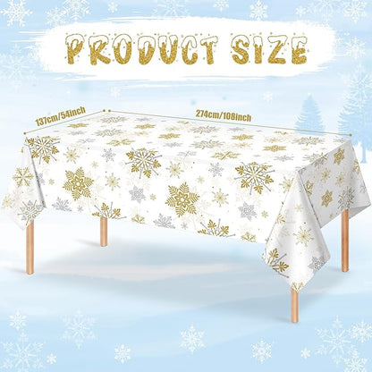 Jectivs 3Pcs Christmas Snowflake Party Tablecloths Decorations, Plastic White - Image 2