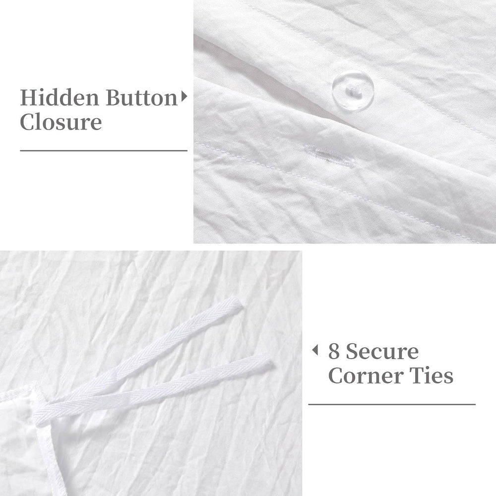 CAROMIO White Ruffle Duvet Cover Queen Size, 3PCS Soft Washed Microfiber Vint...