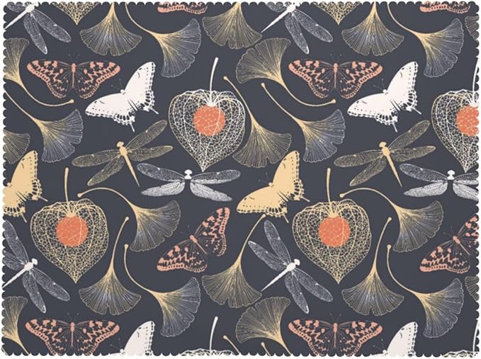 Ginkgo Leaves Tablecloth Vintage Floral Biloba Dragonfly Butterflies Silhouette - Image 7