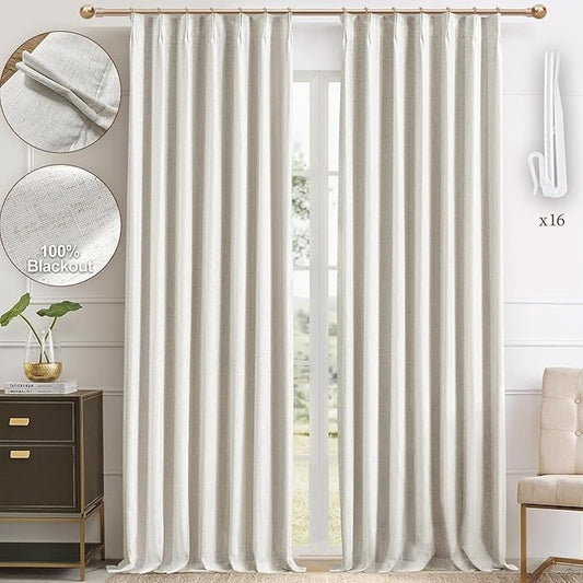 IVAPUPU Natural Linen Blend Pinch Pleated Blackout Curtains by IVAPUPU
