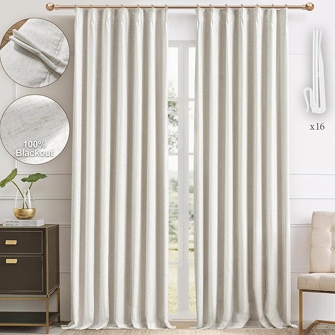 IVAPUPU Linen Pinch Pleated Blackout Curtains by IVAPUPU