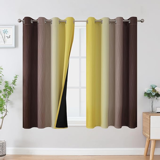 Estelar Textiler Yellow and Brown Blackout Curtains, Full Light Blocking by ESTELARTEXTILER