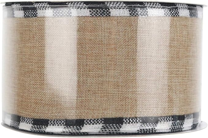 MEEDEE Burlap Christmas Ribbon Wired 2.5 Inch Plaid - Image 9