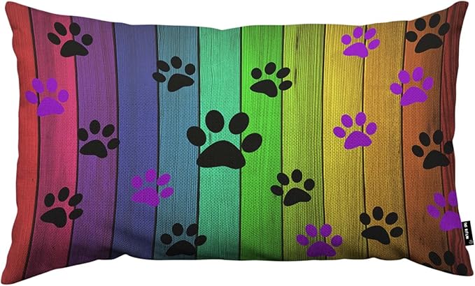TKS MITLAN Colorful Wood Background Pillow Covers 12 x 20 Inch Cat Paw Print on by TKS+MITLAN