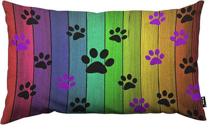 TKS MITLAN Colorful Wood Background Pillow Covers 12 x 20 Inch Cat Paw Print on by TKS+MITLAN