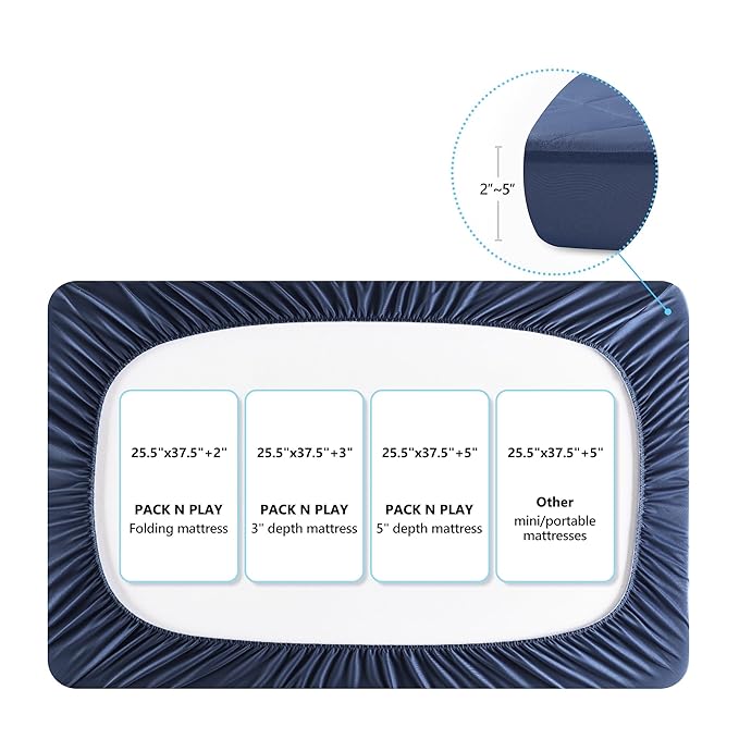 TILLYOU Pack and Play Sheets for Toddler Mattress, Mini Crib Sheets Fitted Up - Image 3
