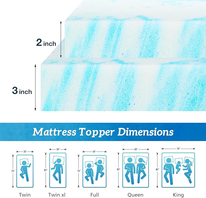 Mattress Topper Twin XL, 3 Inch Thick Memory Foam Gel Infused Cooling Toppers - Image 2
