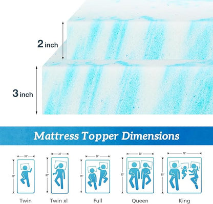 Mattress Topper Twin XL, 3 Inch Thick Memory Foam Gel Infused Cooling Toppers - Image 2