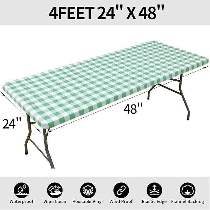Smiry Rectangle Picnic Table Cloth, Elastic Waterproof Fitted Vinyl Tablecloths - Image 8