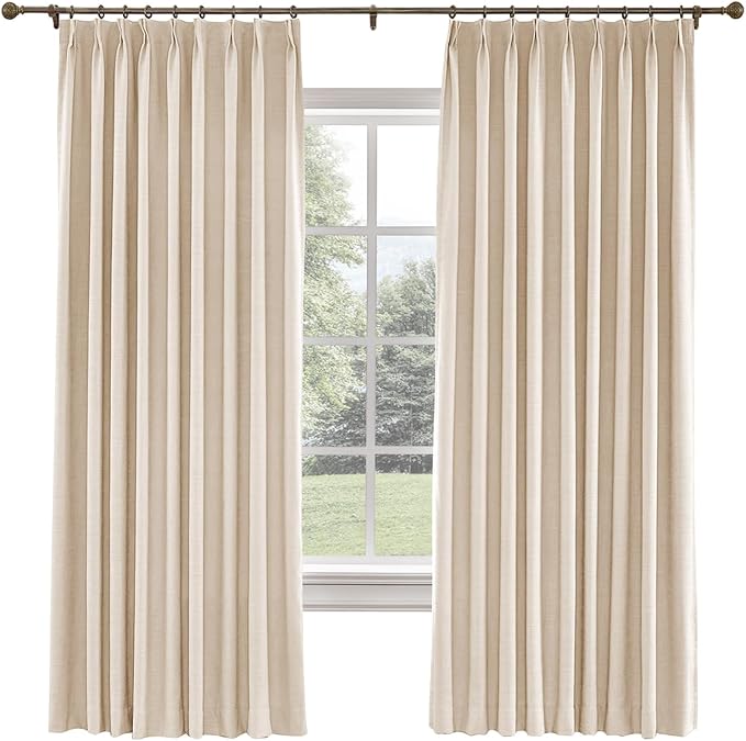 TWOPAGES 52 W x 102 L inch Pinch Pleat Darkening Drape Faux Linen Curtain by TWOPAGES