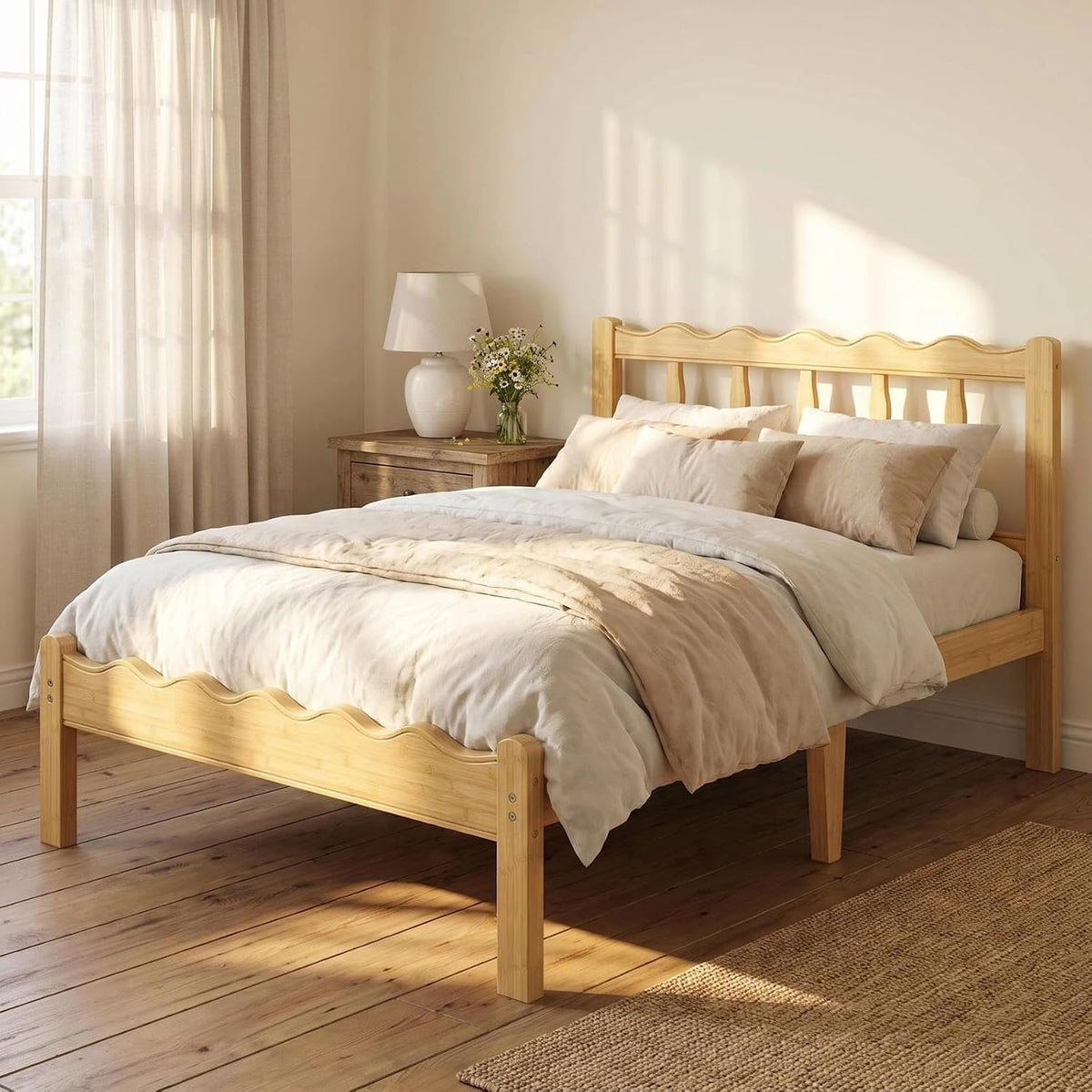 bamboo twin xl bed frame with headboard, 12, main product view