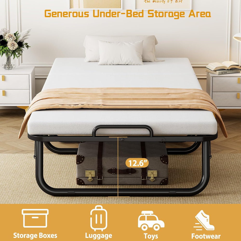 Folding Bed, 75 x 38 Portable Rollaway Guest Beds on Wheels, Foldable Bed