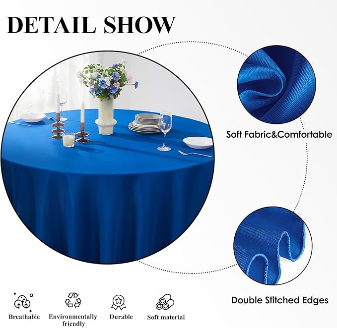 Round Tablecloth 132 Inch 2 Pack Royal Blue Tablecloths Washable Decorative - Image 5