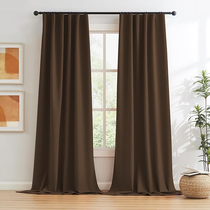 KEQIAOSUOCAI Brown Linen Textured Blackout Curtains 108 Inches Long - Image 2