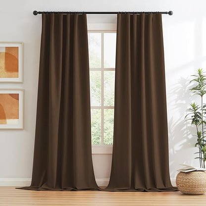 KEQIAOSUOCAI Brown Linen Textured Blackout Curtains 108 Inches Long - Image 2