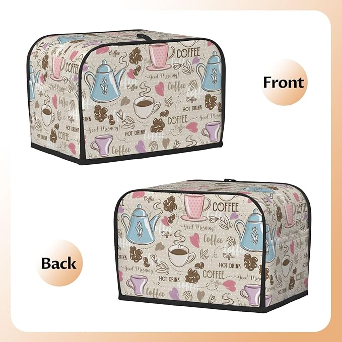 Beige Coffee Love Heart 2 Slice Toaster Cover, Waterproof Toaster Dust Cover - Image 4