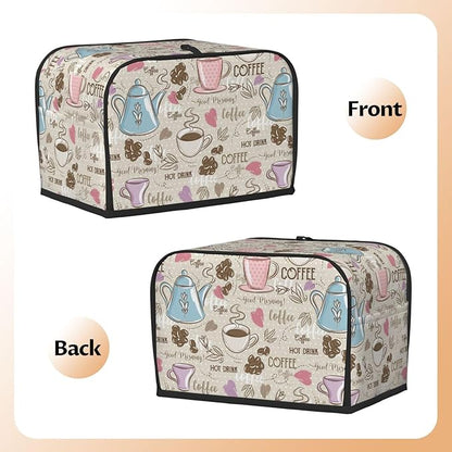 Beige Coffee Love Heart 2 Slice Toaster Cover, Waterproof Toaster Dust Cover - Image 4