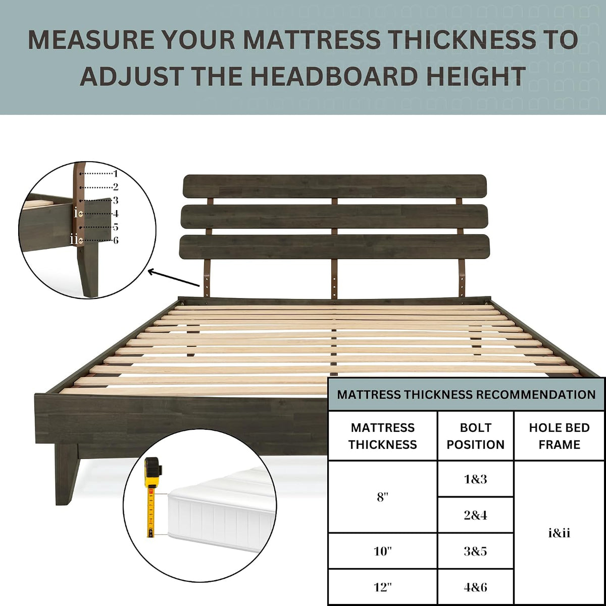 bme caden 15 inch king bedframe, adjustable headboard, package contents