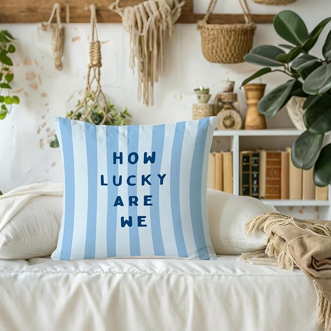 How Lucky are We Striped Pillow Covers 18x18, Motivational Quote Decor - Image 4