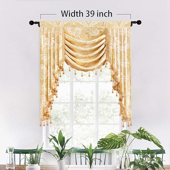 ELKCA Golden Jacquard Single Swag Waterfall Valance - Image 2