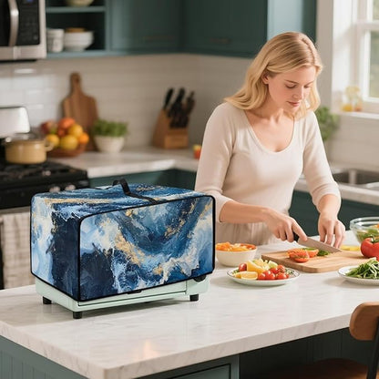 Blue Golden Marble Texture Print Microwave Oven Cover Dust-Proof - Image 4