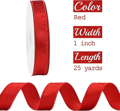 MEEDEE 1 inch Red Velvet Ribbon 25 Yards Crushed Velvet Ribbon Wired - Image 2