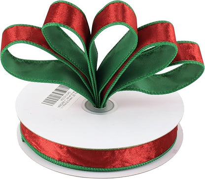 MEEDEE Crushed Red Velvet & Green Back Double Sided Christmas Wired Ribbon - Image 8
