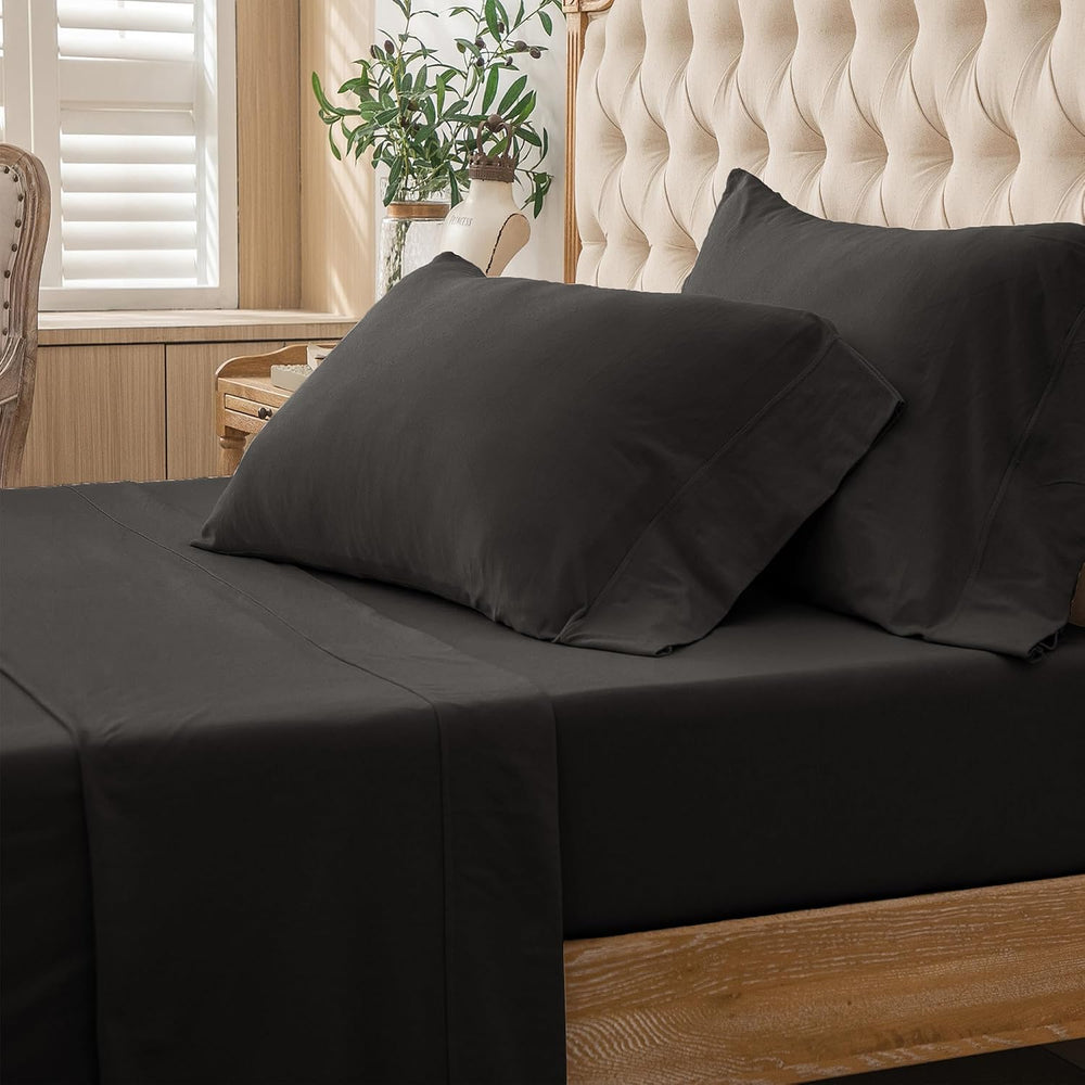 PURE ERA Jersey Knit Sheet Set Solid Black Queen