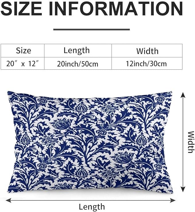 Thistle Damask Navy Blue and White William Morris Throw Pillow Covers 12x20 - Image 2